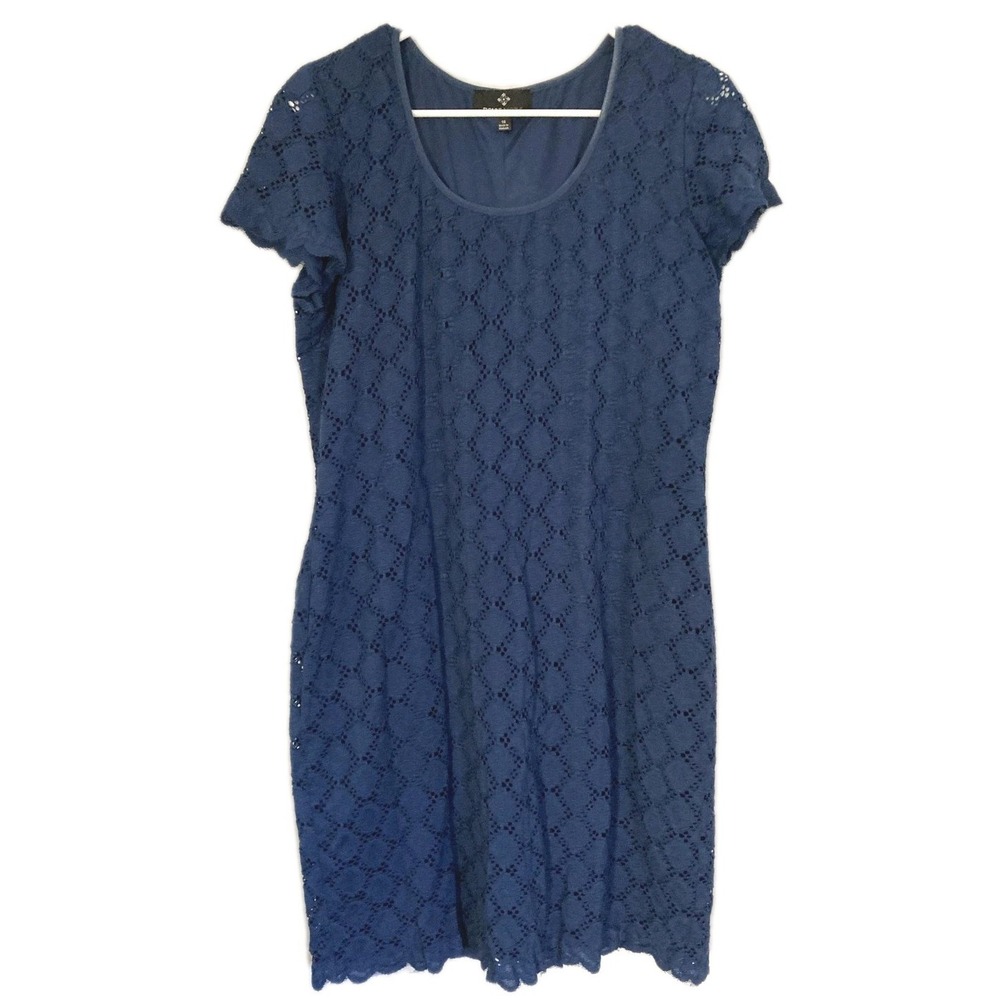 Ronni Nicole Dress Womens 16 Blue Lace Overlay Short Sleeve Sheath Knee Length